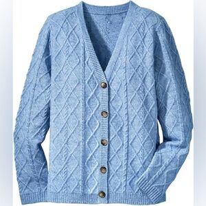 Cable Knit Sweater Cardigan‎ V-Neck Long Sleeve Button-Front Cool-Weather